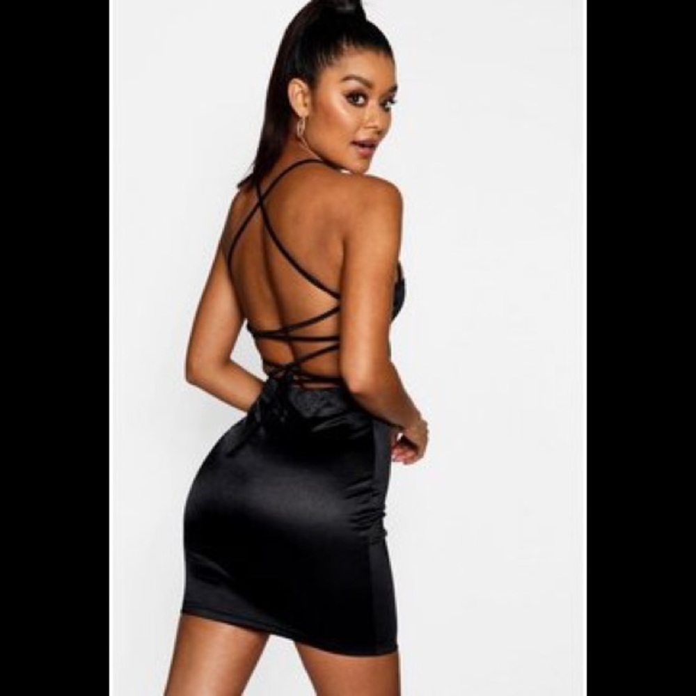 SOLD PrettyLittleThing black satin dress - Picture 1 of 5